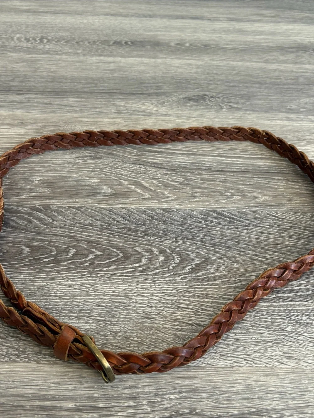 Braided Brown Leather Belt with Antique Brass Buckle
